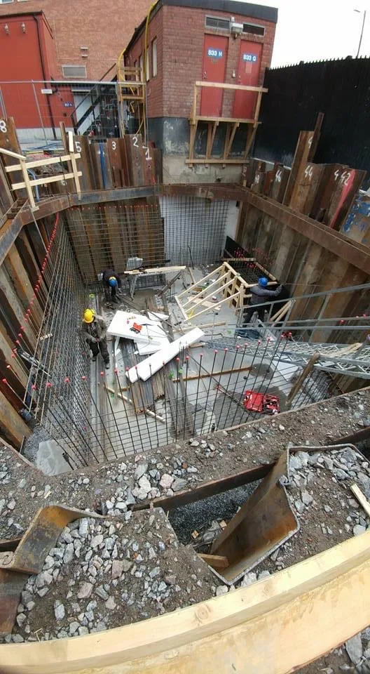 Patriam Stocksund, schakt med spontväggar och armering